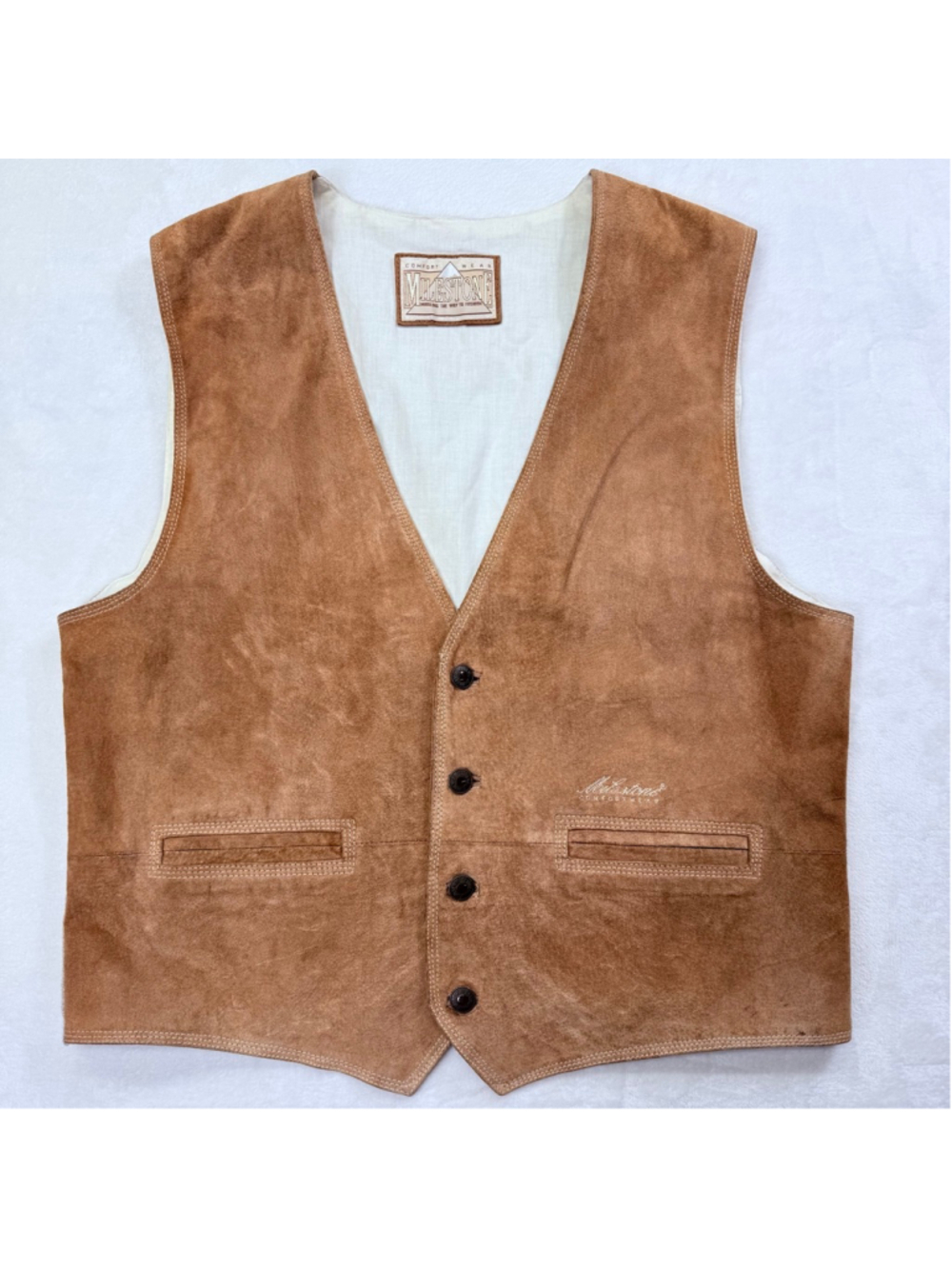 Men's Vintage Milestone Brown Suede Vest 40R with White Lining